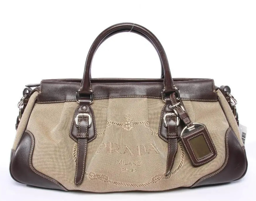 Authentic Prada Logo Jacquard & Leather Bow Bowler Bag ~ MSRP $1,980