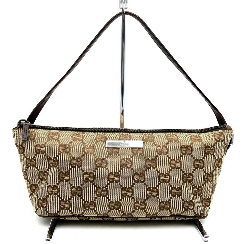GUCCI GG shoulder bag canvas accessory pouch leather Auth Very Good Japan