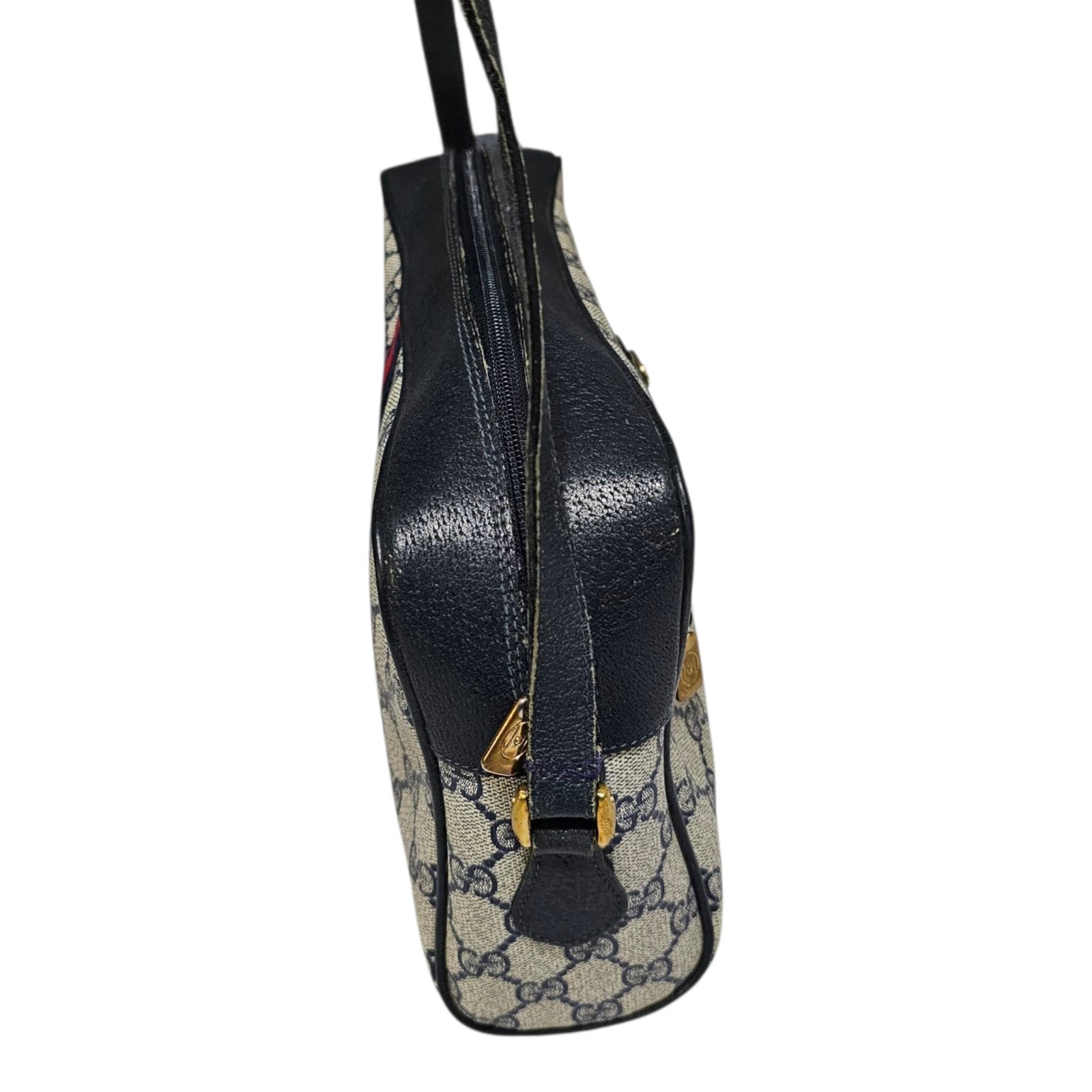 Vtg Gucci Accessory Collection Crossbody Bag 80s Blue Canvas Stripe Sherry Dust