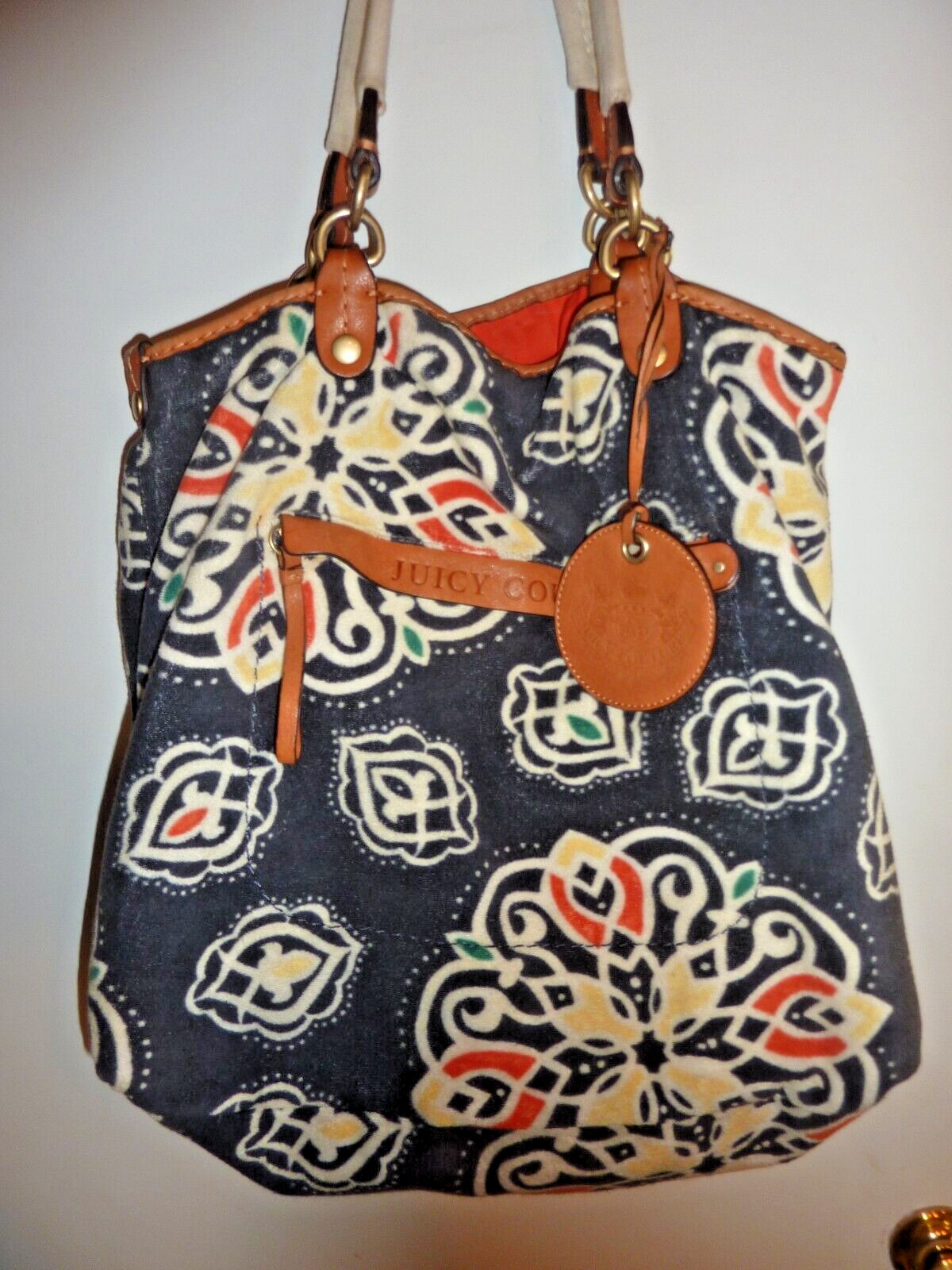 Vintage Juicy Couture Purse Tote Bag Terry Cloth Handbag Large Colorful Leather