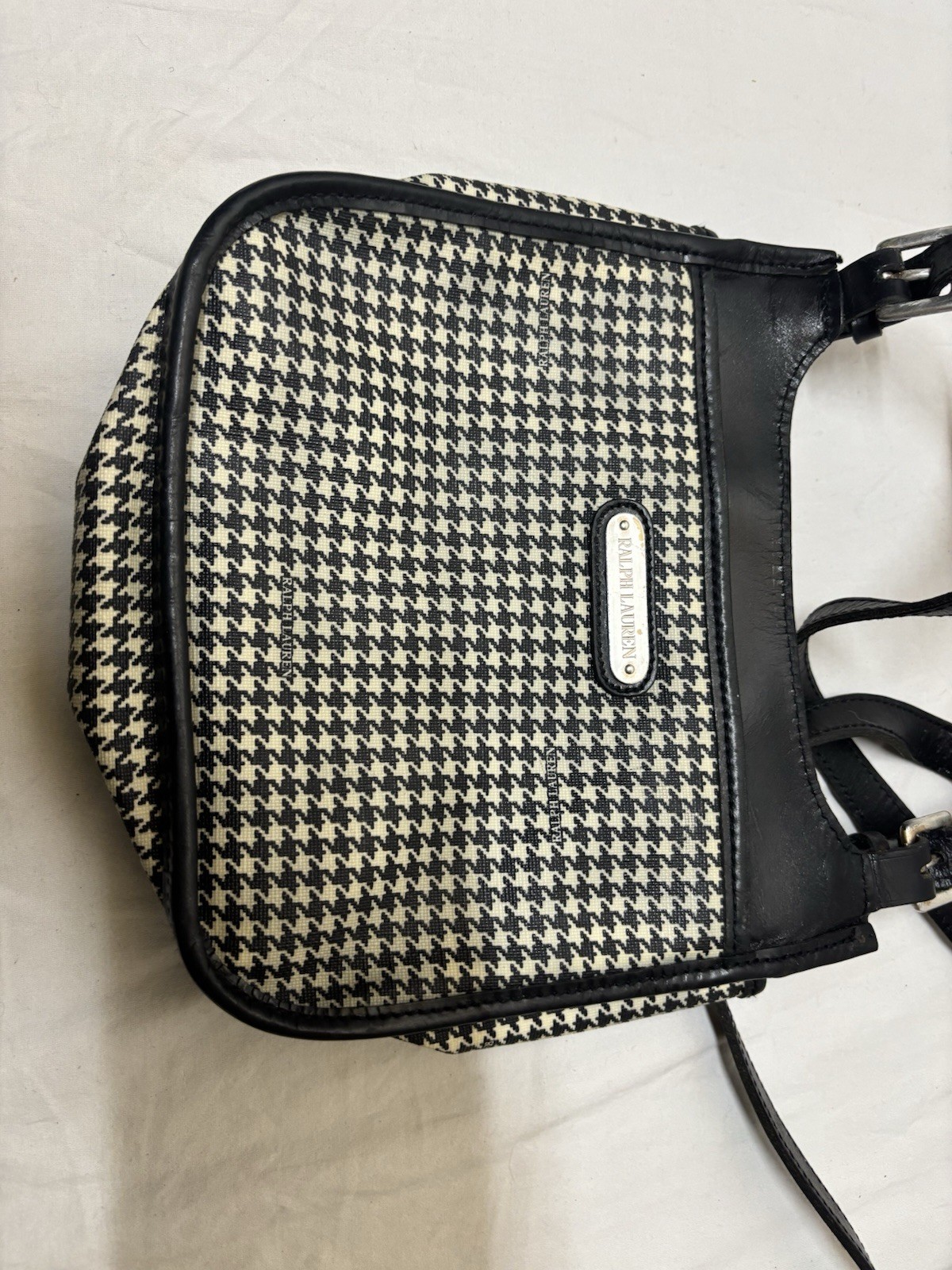 90’s Ralph Lauren Houndstooth Classic Shoulder Bag Purse Front Flap Vintage