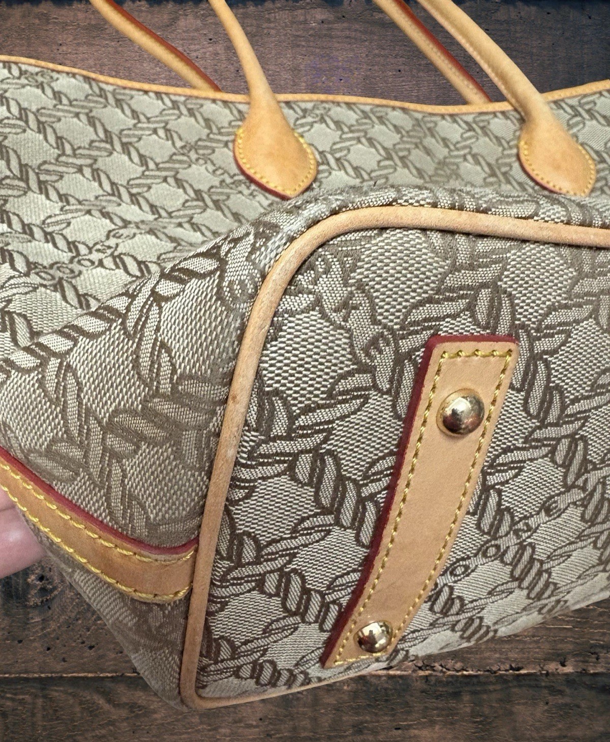 Dooney Bourke Brown Beige Maritime Rope Nautical Coastal Vacchetta Leather Tote