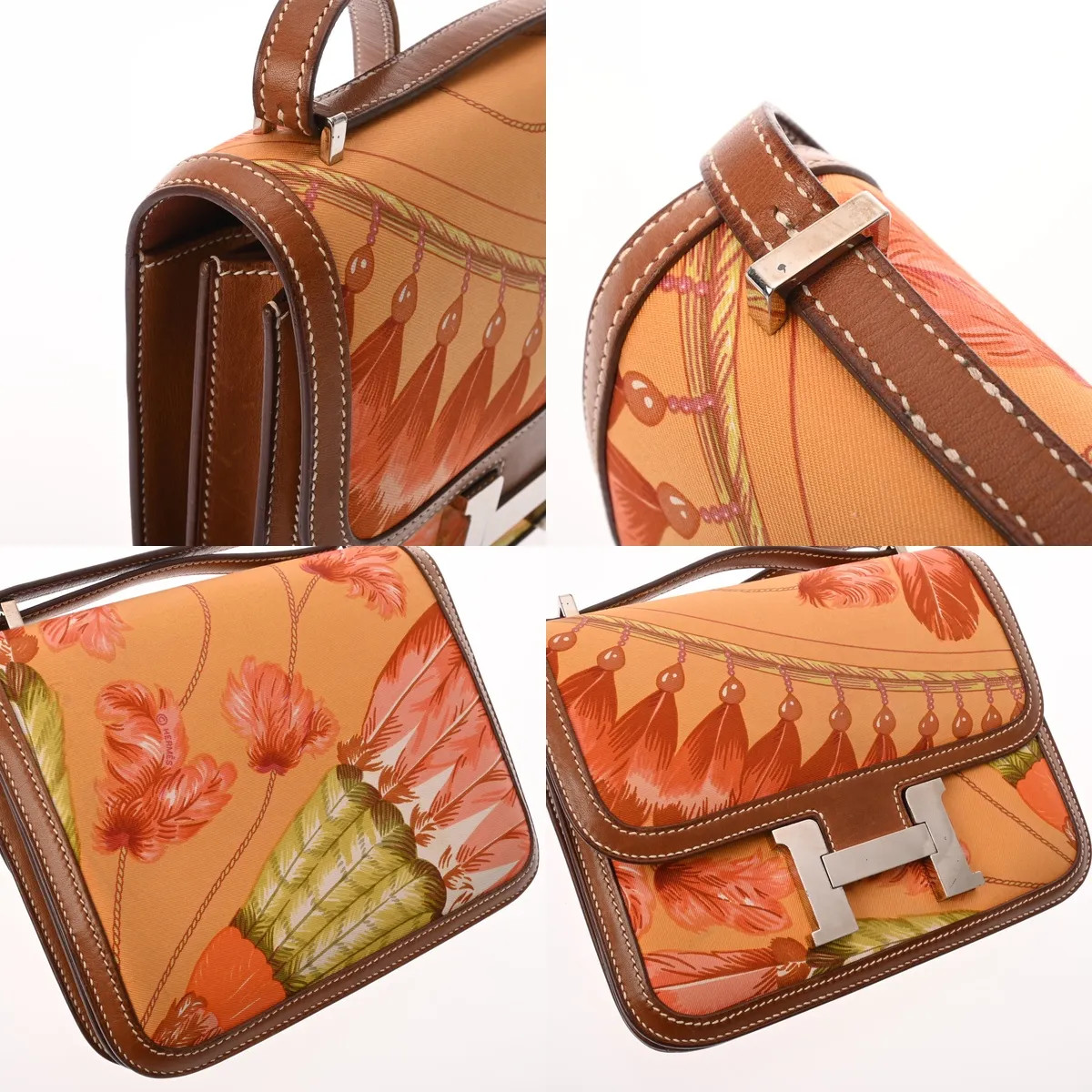 Hermes Constance3 18 Shoulder Bag Barenia Leather / Silk Multicolor #WB5684