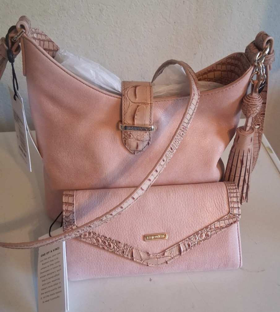 Brahmin Small Gwynne Blush Adrift Crossbody w/ matching Veronica Wallet NWT $480