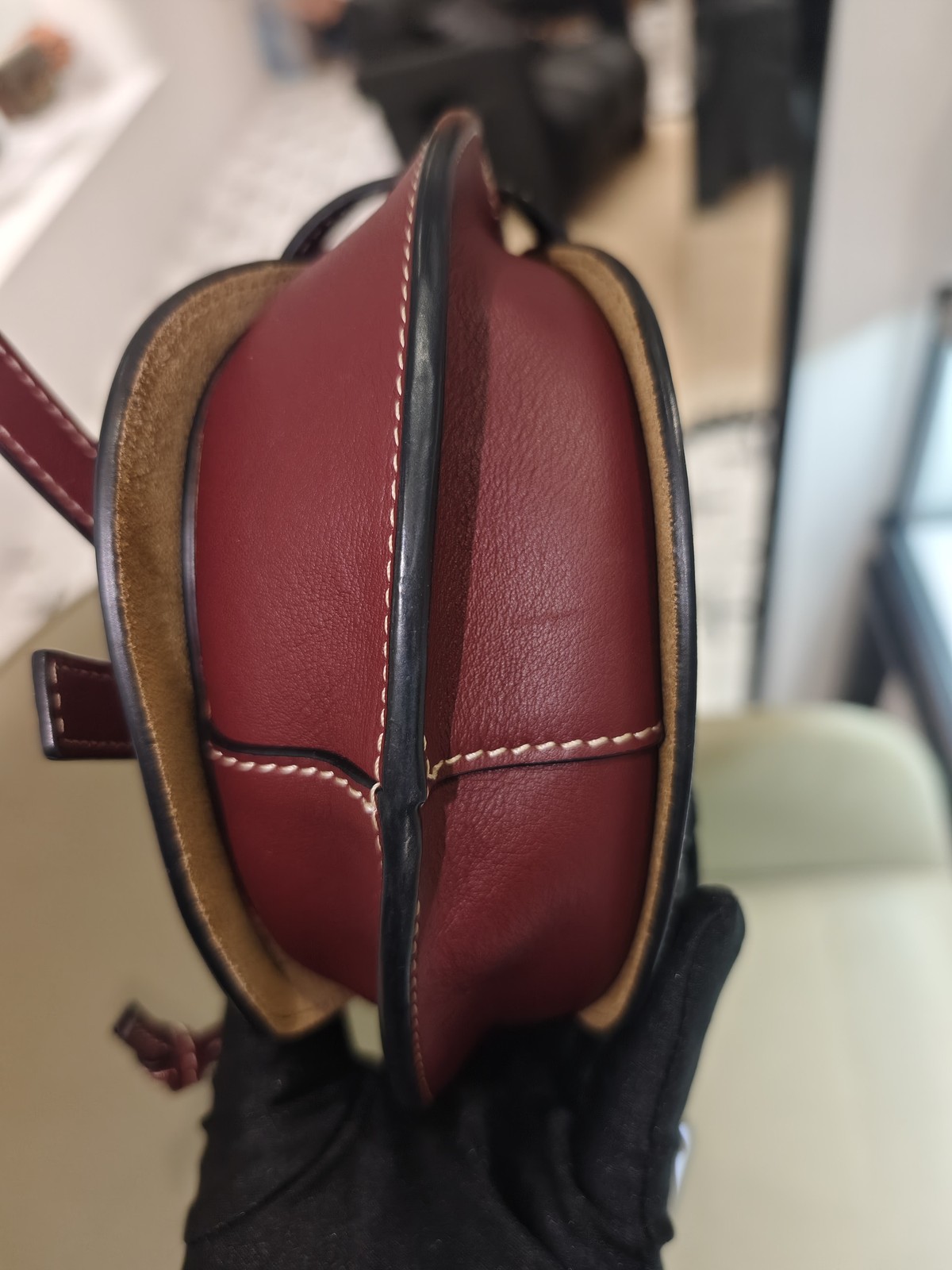 LOEWE Mini Gate Burgundy Smooth Leather Saddle Shoulder Crossbody Bag Thin Strap