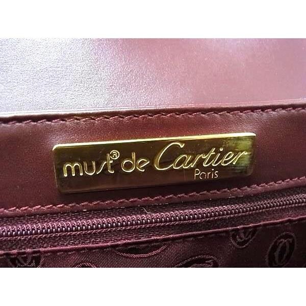 Cartier Must Line Bordeaux Leather Turn Lock Shoulder Bag Auth