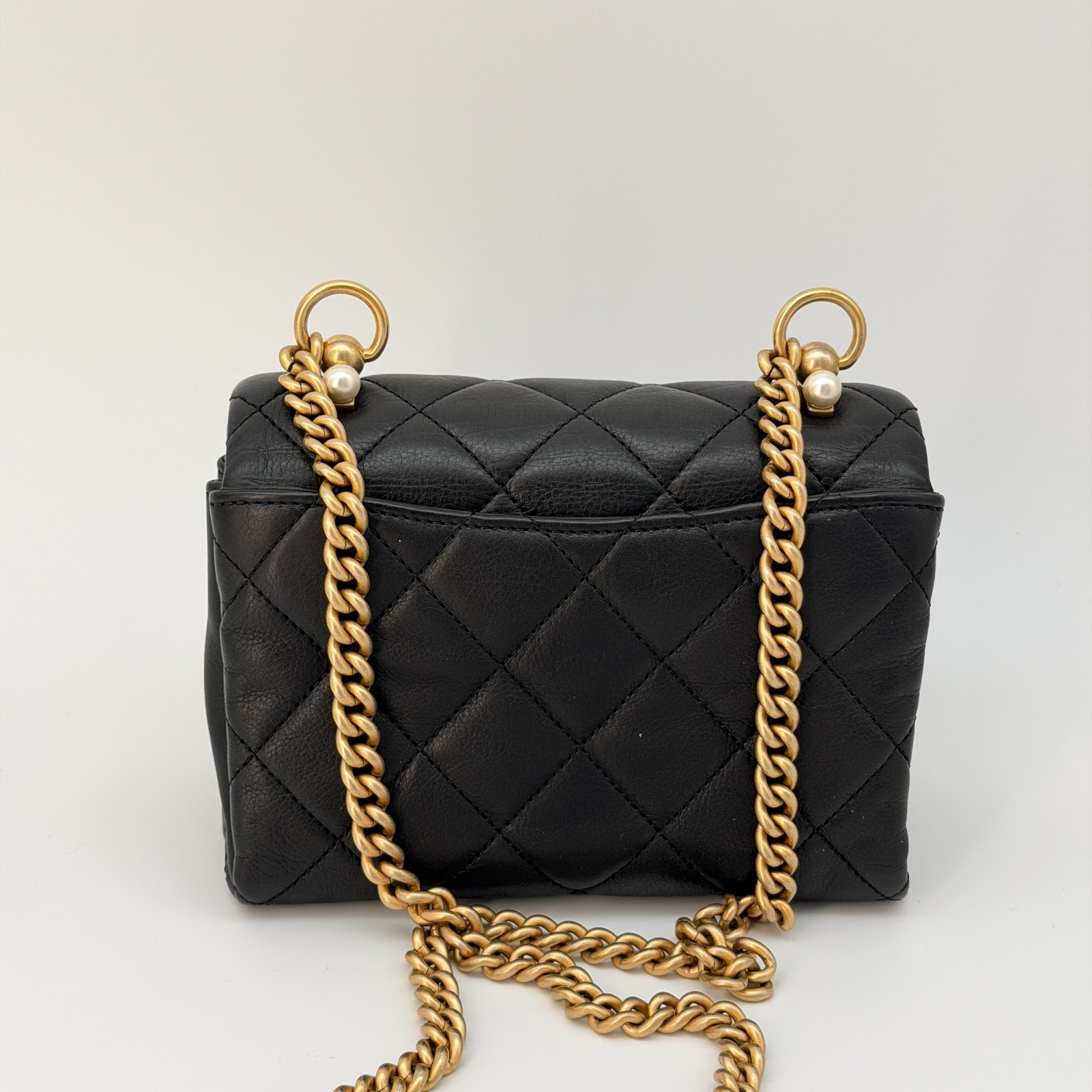Chanel Black Quilted Lambskin Pearl Accordion Small Flap Bag Lambskin