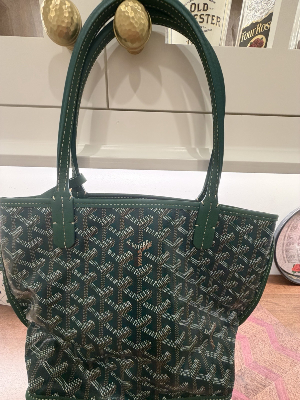 Authentic Goyard Reversible Mini Anjou Green Tote with pouch