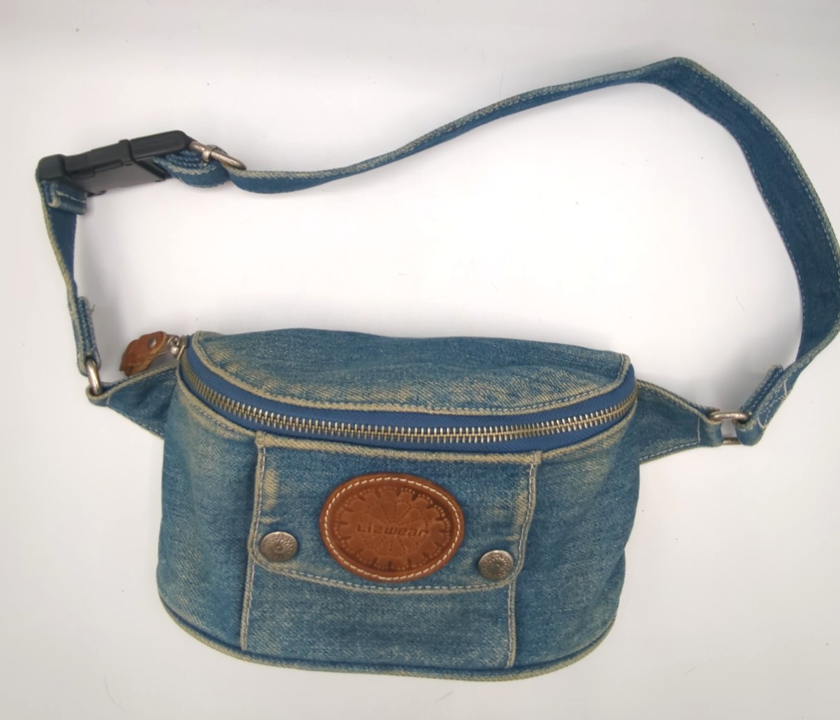 Liz Claiborne Lizwear Vintage Denim Fanny Pack 1990’s Leather Trim