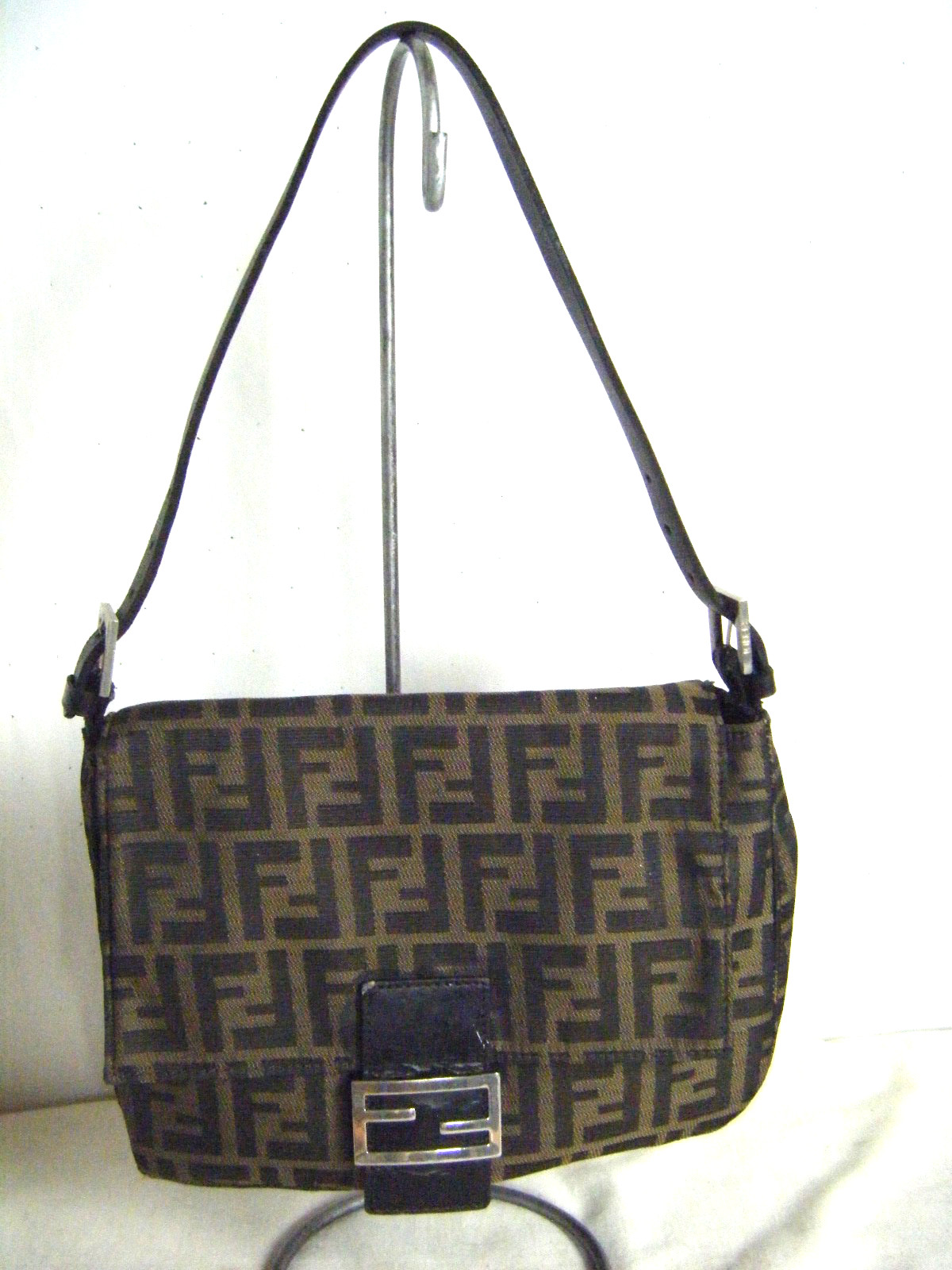 FENDI Vintage Brown Monogram Mamma Baguette Zucca Shoulder Bag