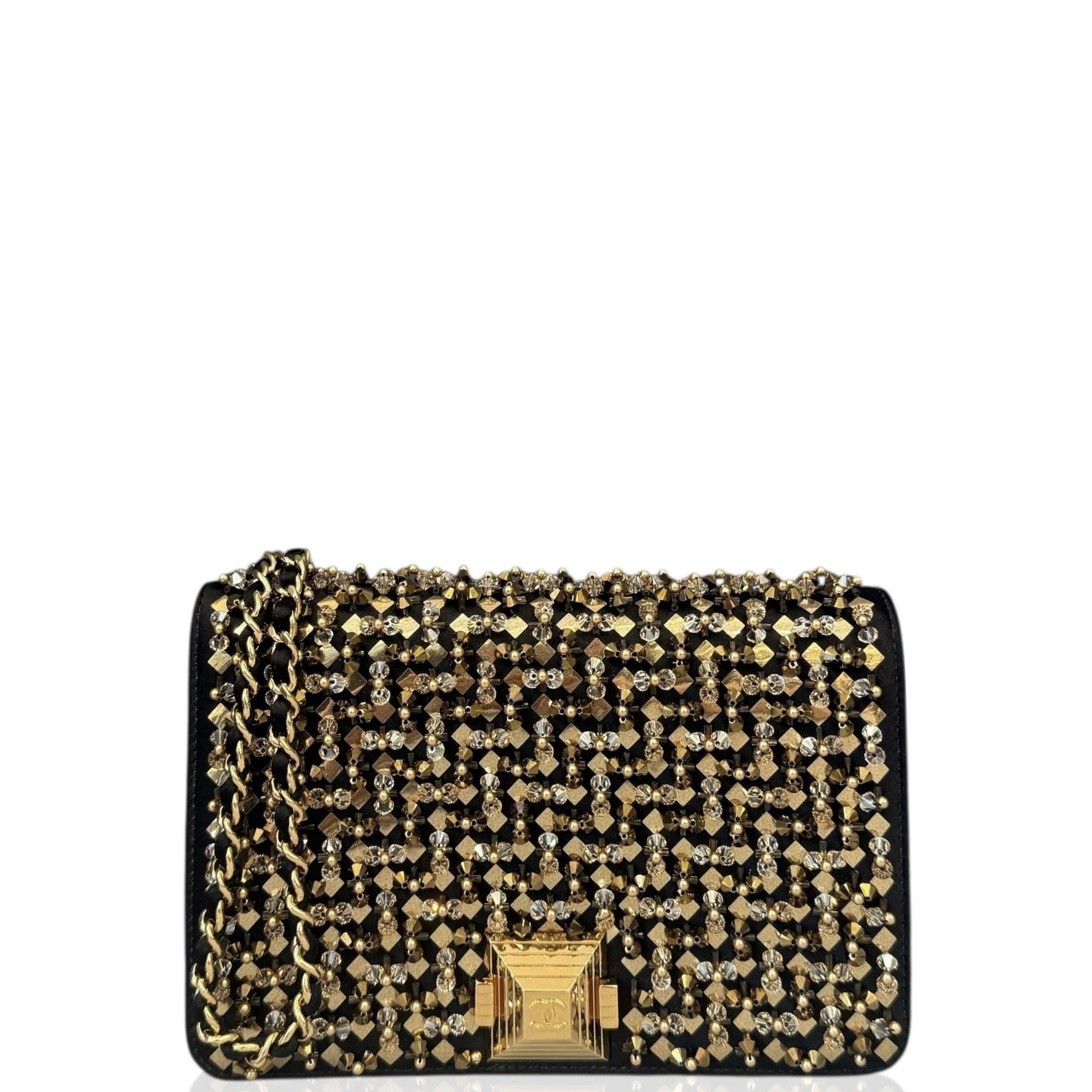 Chanel Wallet On Chain Gold Black Silk Satin Sequin (hs032826c9)