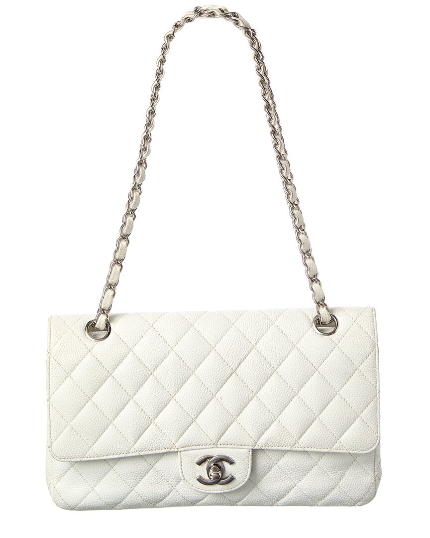 Chanel White Caviar Leather Classic Double Flap Shw Medium (Authentic