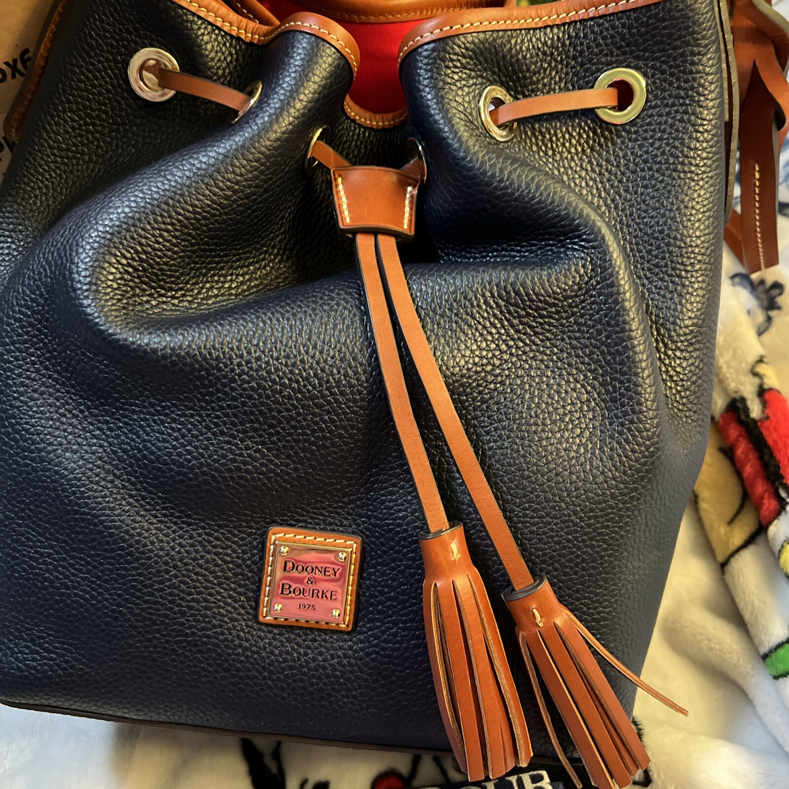 Dooney & Bourke Pebble Grain Tasha Drawstring Shoulder Bag Midnight Blue NWTS