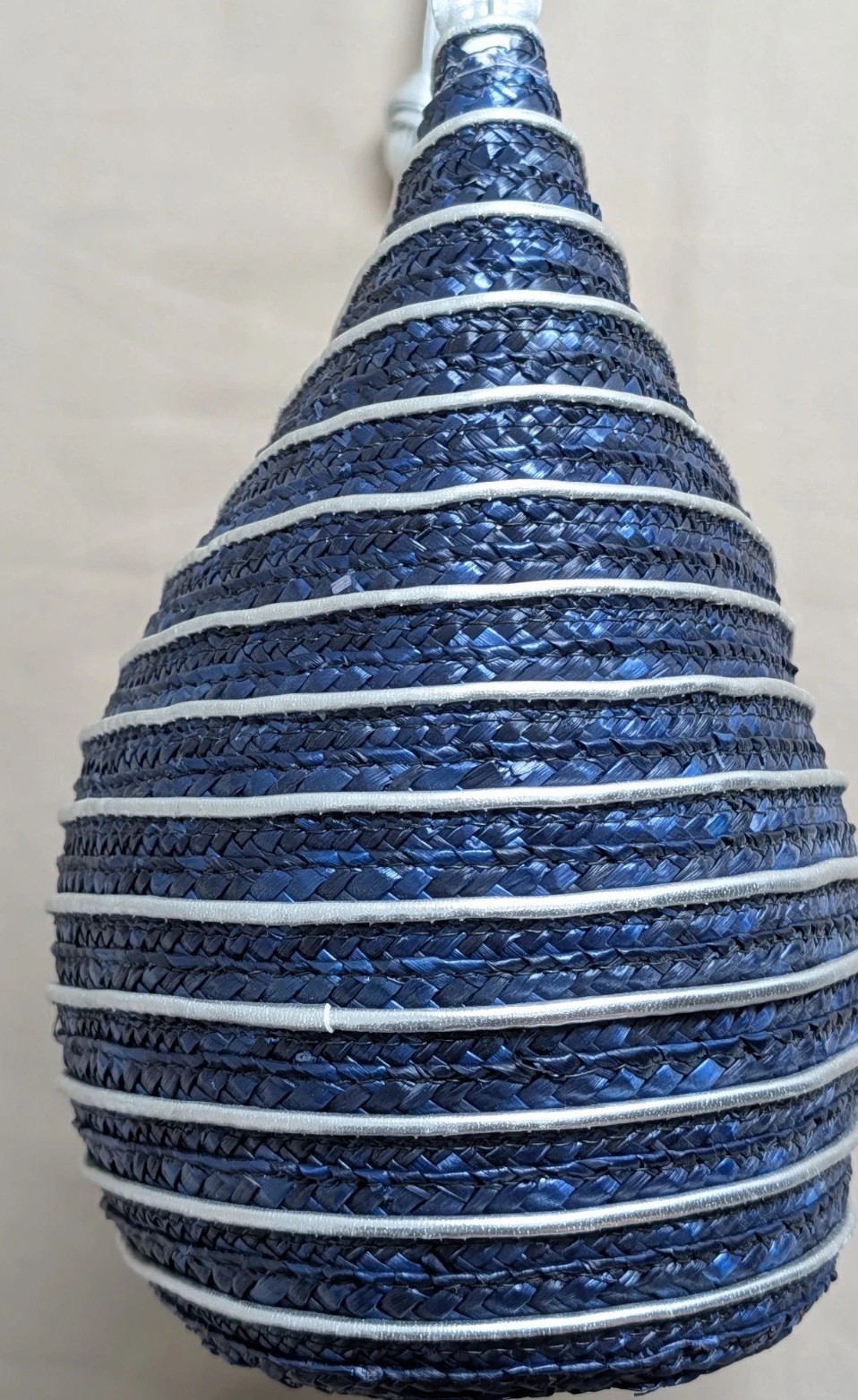 Worthington Straw Woven Crossbody Shoulder Bag Purse Handbag Blue Silver Strips