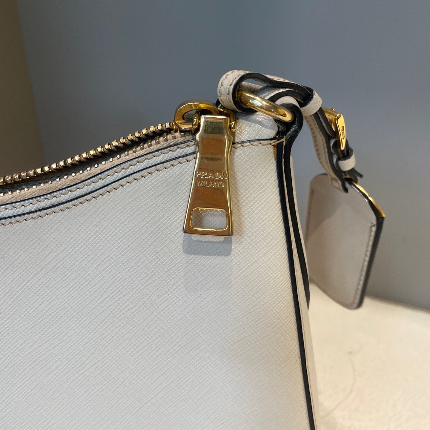 Prada Cleo White Gold Leather Shoulder Bag Pre-Owned
