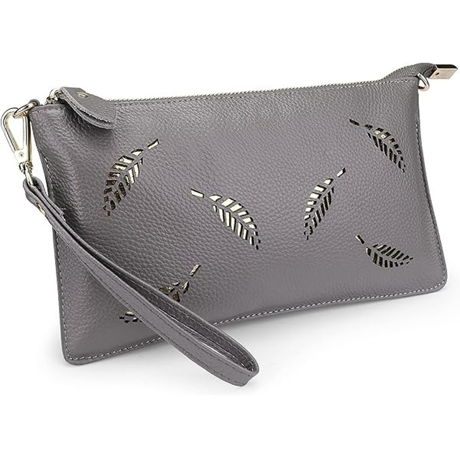 YALUXE Women’s Gray Genuine Leather Crossbody Bag Wristlet Clutch Purse D27-4