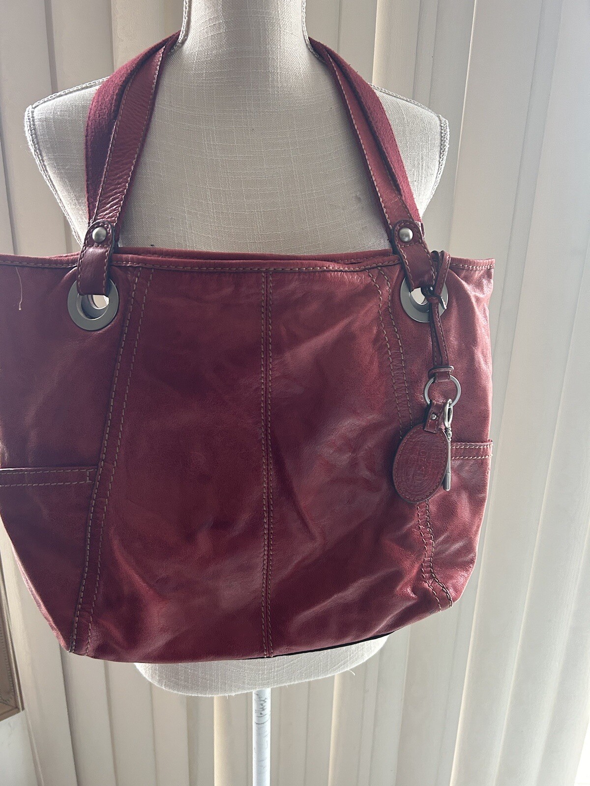 Fossil Carmine Red Leather Hobo Bag Purse Handbag for Women Boho Hippy