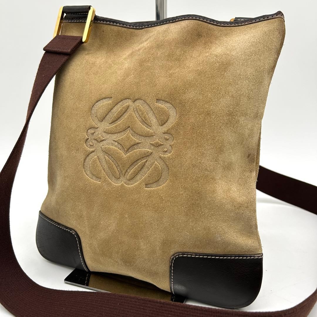 Loewe Anagram Sacoche Shoulder Bag Brown Suede Crossbody Japan 078462