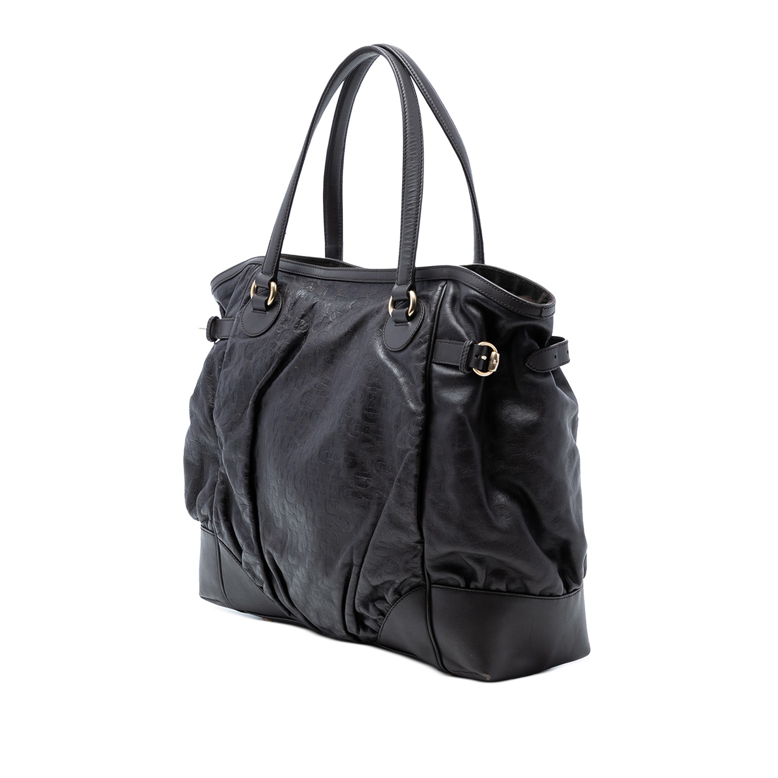 Gucci Embossed Leather Horsebit Full Moon Tote Pre-Loved Black