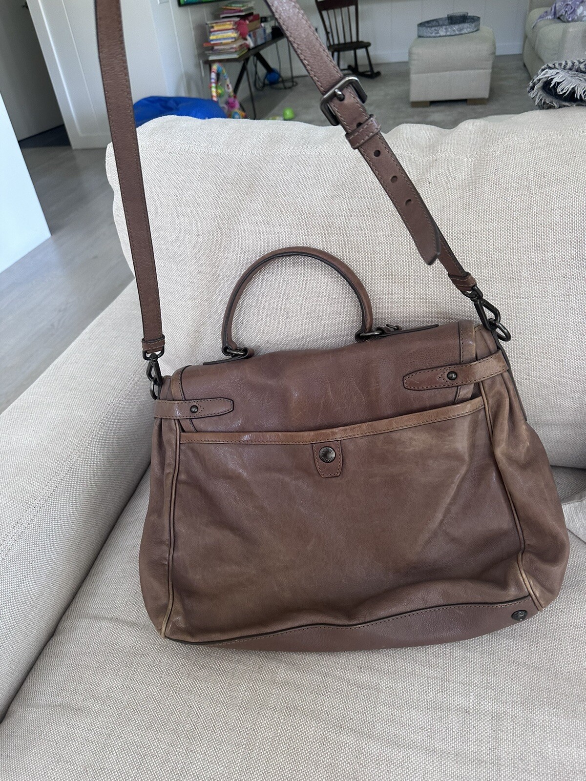 PRADA Brown Leather Crossbody Messenger Bag Laptop Briefcase Career Vintage