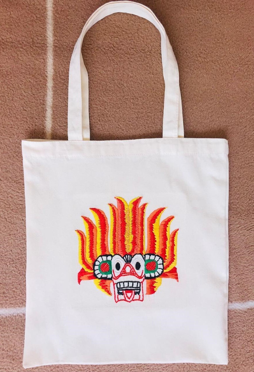 Hand Embroidery Sri Lankan Traditional Devil Mask Canvas Tote Bag