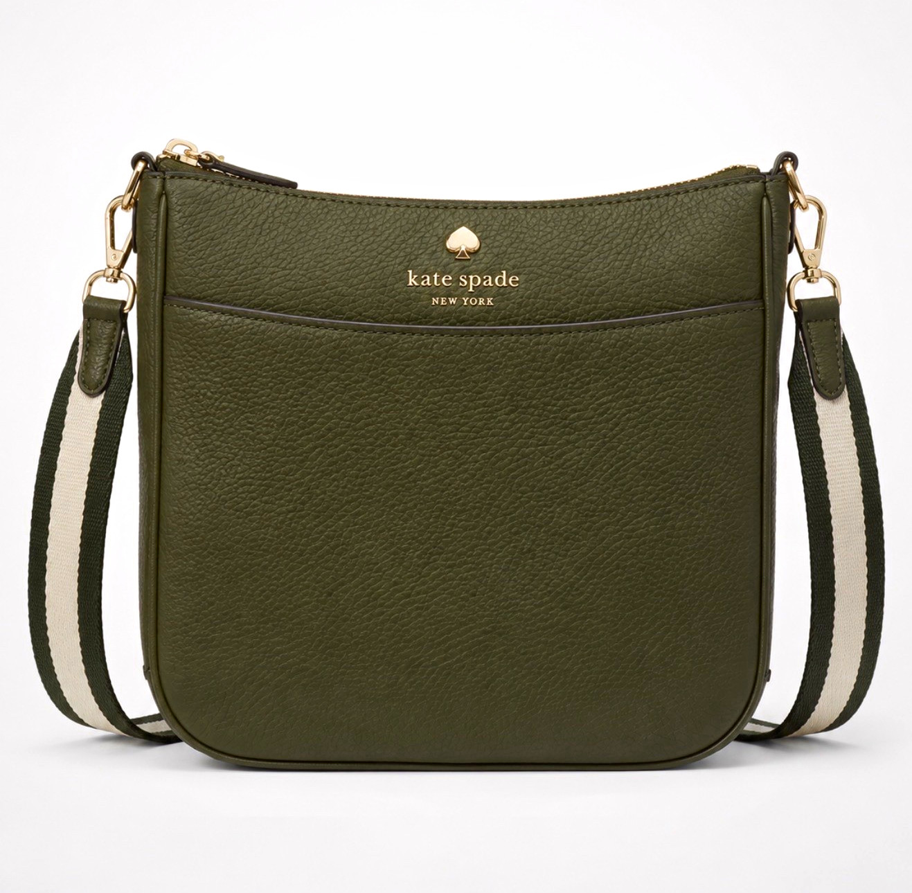 Kate Spade New York Green Solid Crossbody Bag Zip Gold-Tone Detachable Strap