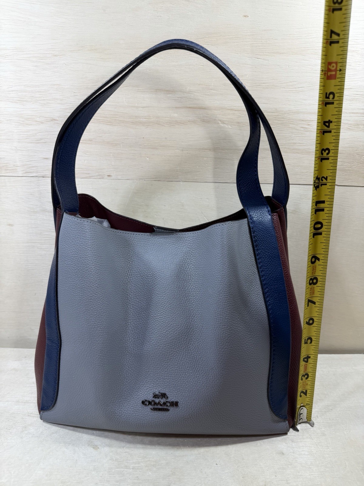 Coach 76088 Hadley Hobo Color-block Soft Pebbled Leather Shoulder Bag Grey Blue