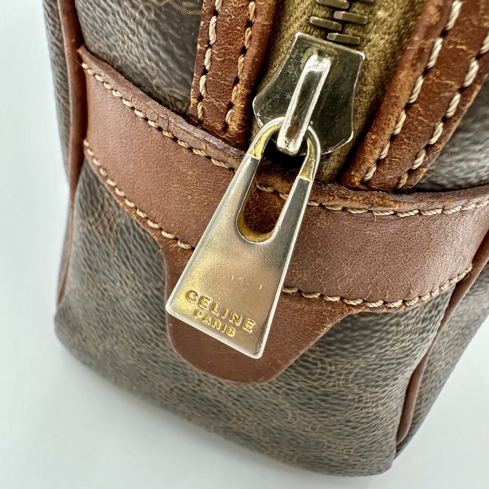 DDP Auth CELINE Vintage Macadam Monogram Leather Top Handle Bag Triomphe Vtg