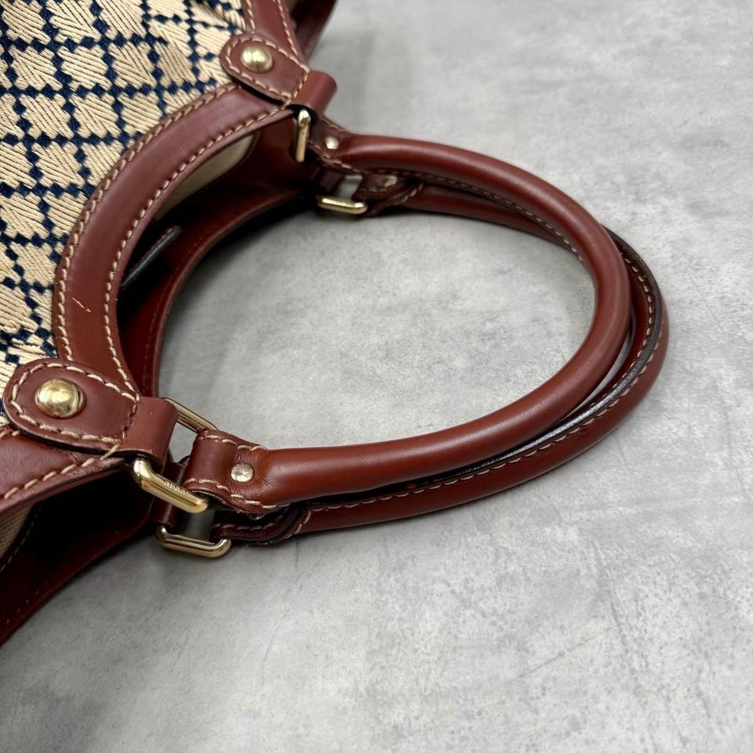 Gucci Sukey Tote Bag Diamante Canvas Brown Leather Handle Pleated Shoulder Purse