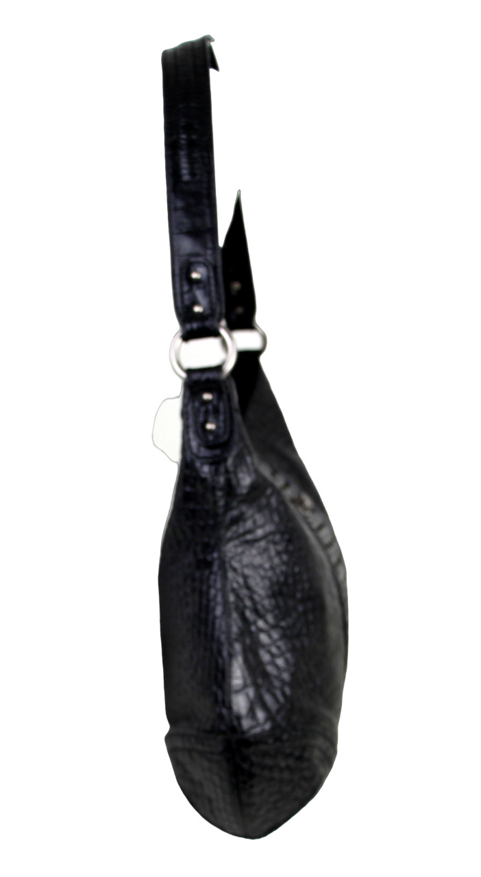 Elliott Lucca WOVEN BLACK GENUINE LEATHER CROCO PRINT SHOULDER BAG HANDBAG HOBO