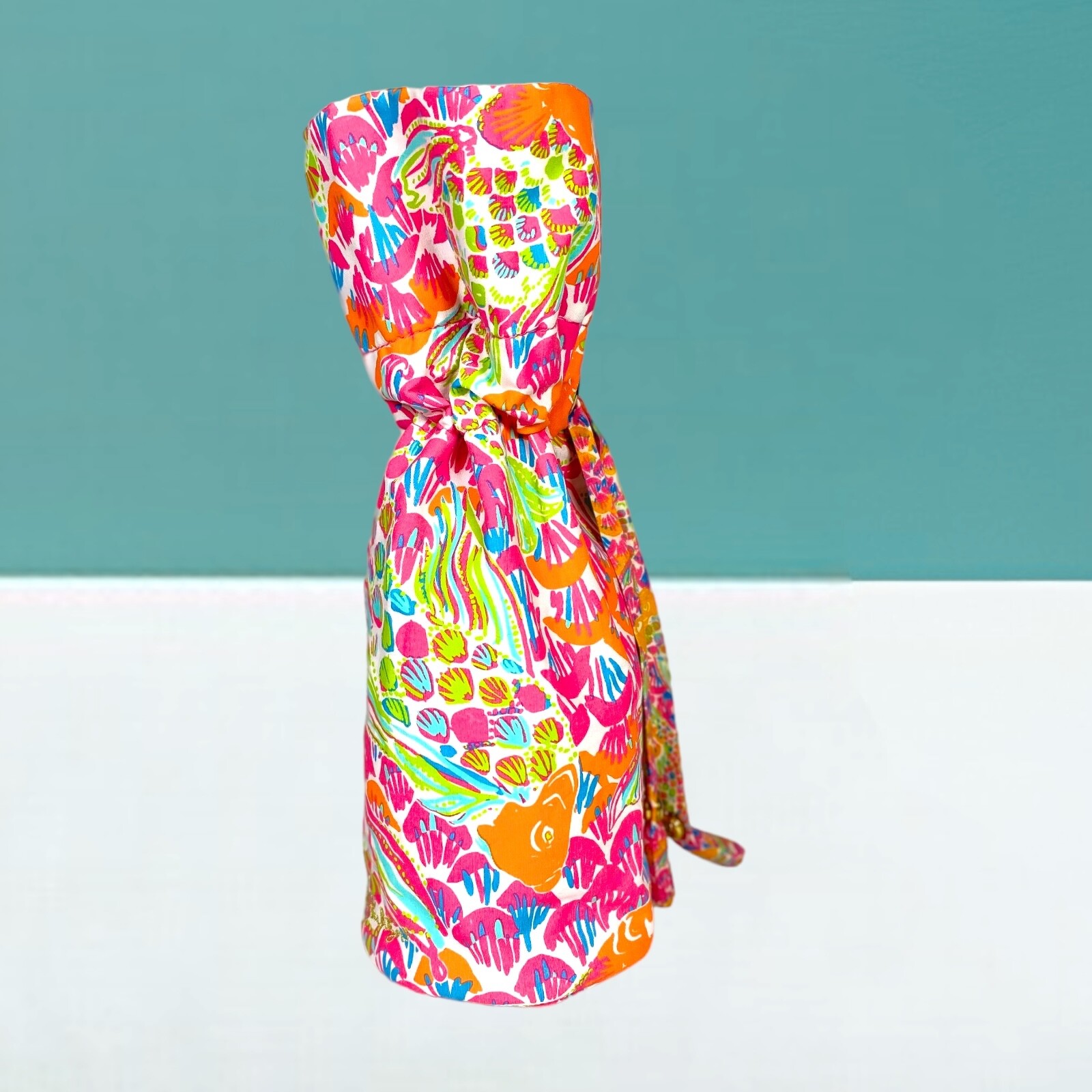 Lilly Pulitzer Gift Bag Pouch Wine Bottle Tote Fish Koi So Hooked Pink Orange