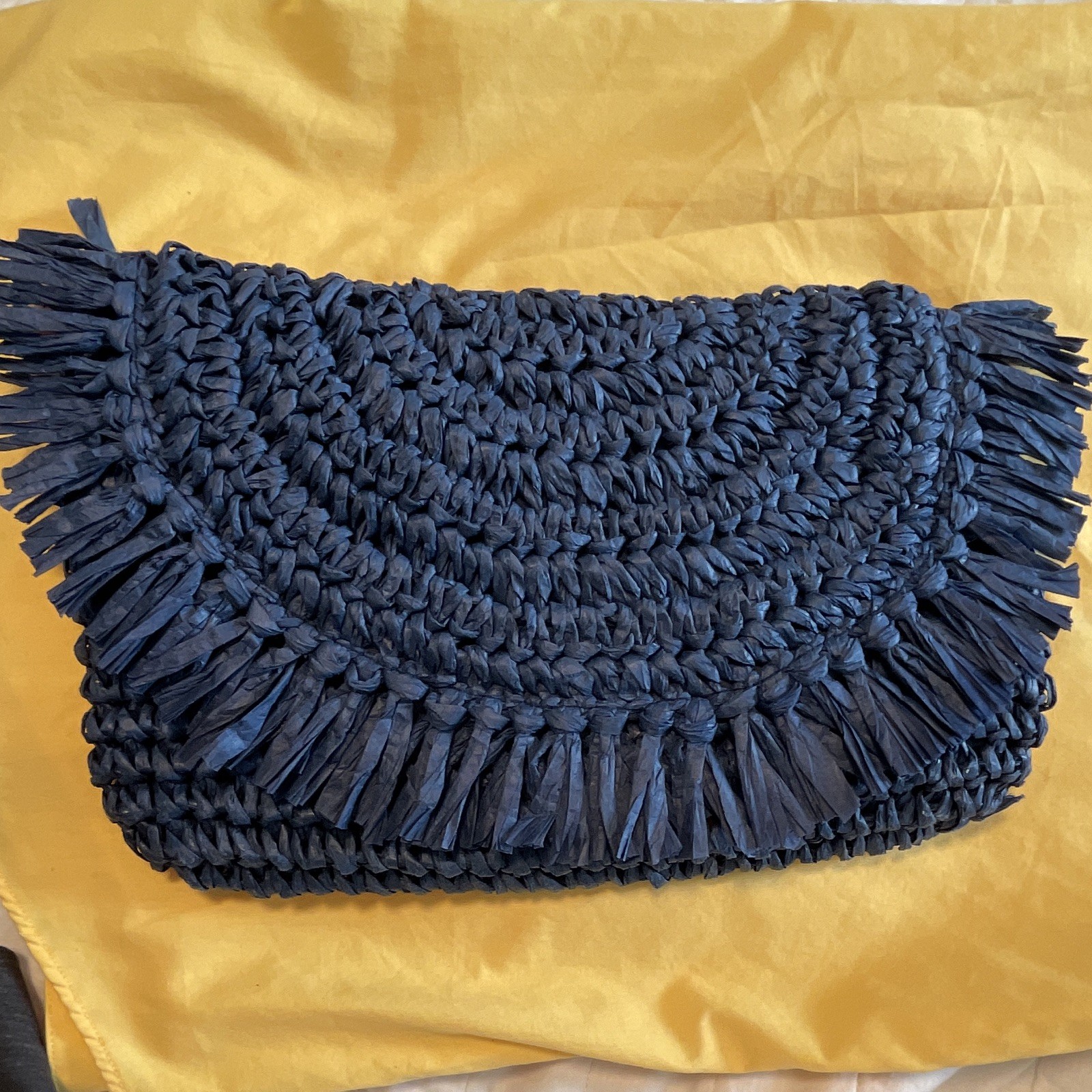 Nordstrom Navy Raffia Woven Straw Clutch Purse Bag Retro 80’s Inspired