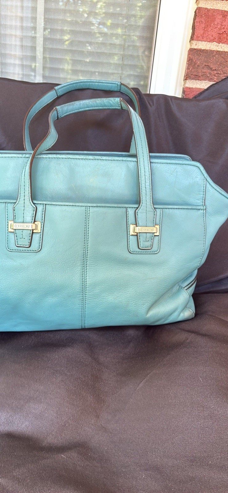 Coach Taylor Leather Alexis Blue Carryall Purse F25205