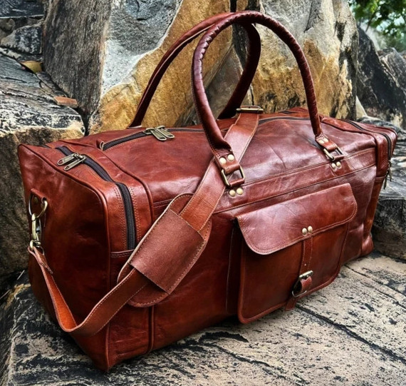 Genuine Leather Duffle Bag Handmade Weekender Travel Gym Overnight Holdall