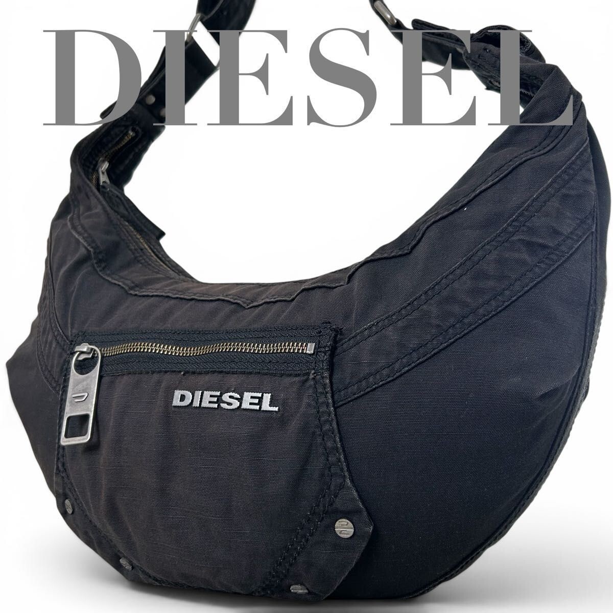 DIESEL Shoulder bag Hobo Canvas Black Vintage Authentic From Japan
