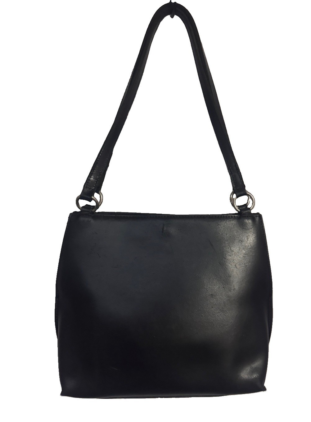 FURLA Black Smooth Leather Tote Italy The Little Black Handbag Y2K