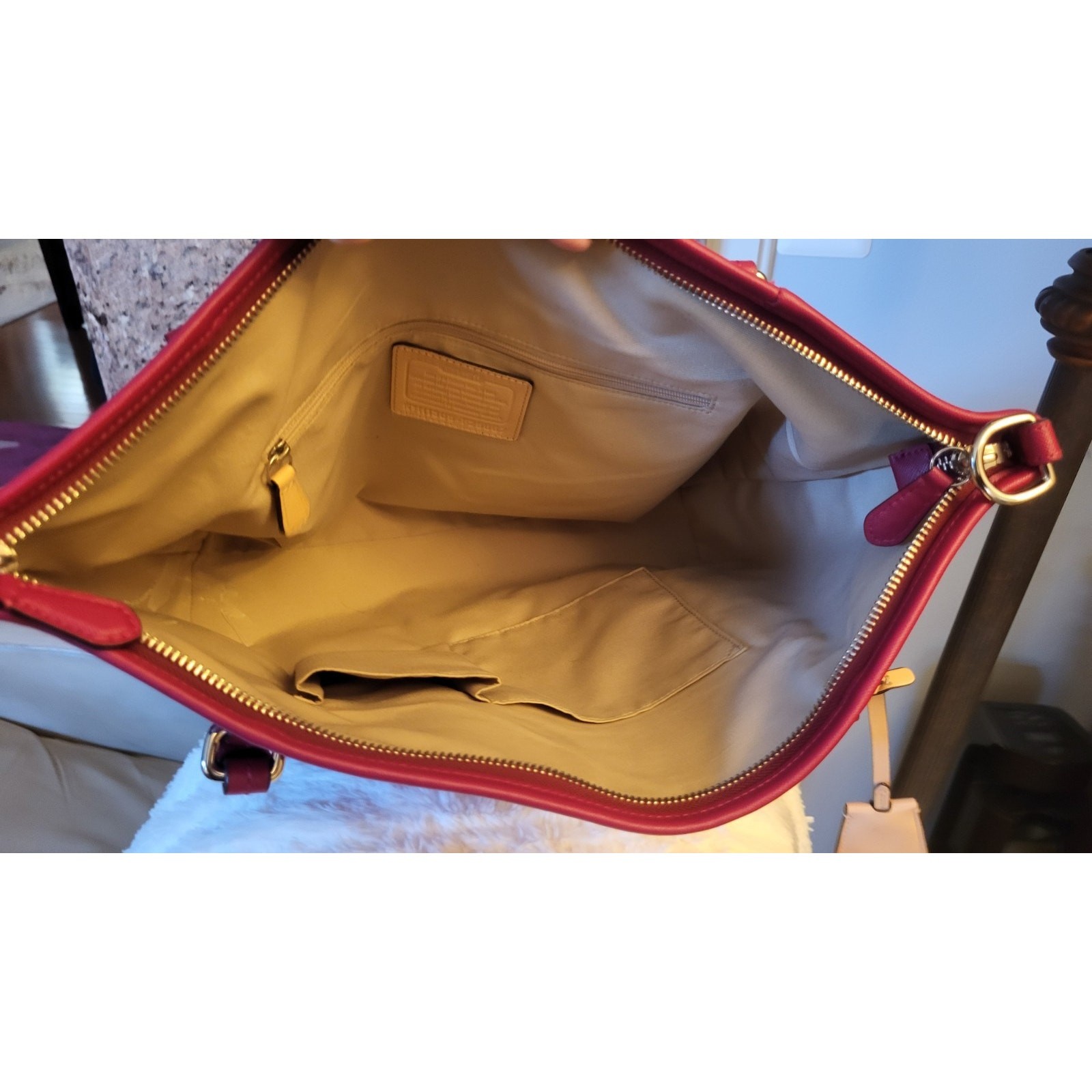 Coach Peyton 25667 Red Leather Pocket Tote Shoulder Bag Purse Handbag