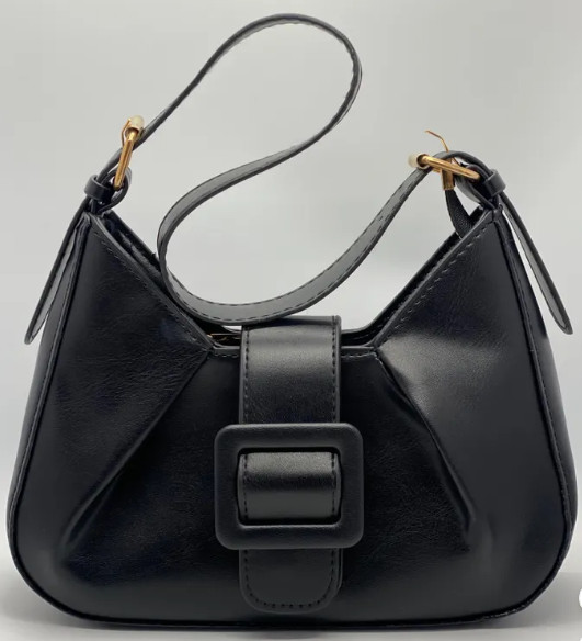 Black belt trendy half-moon shoulder bag