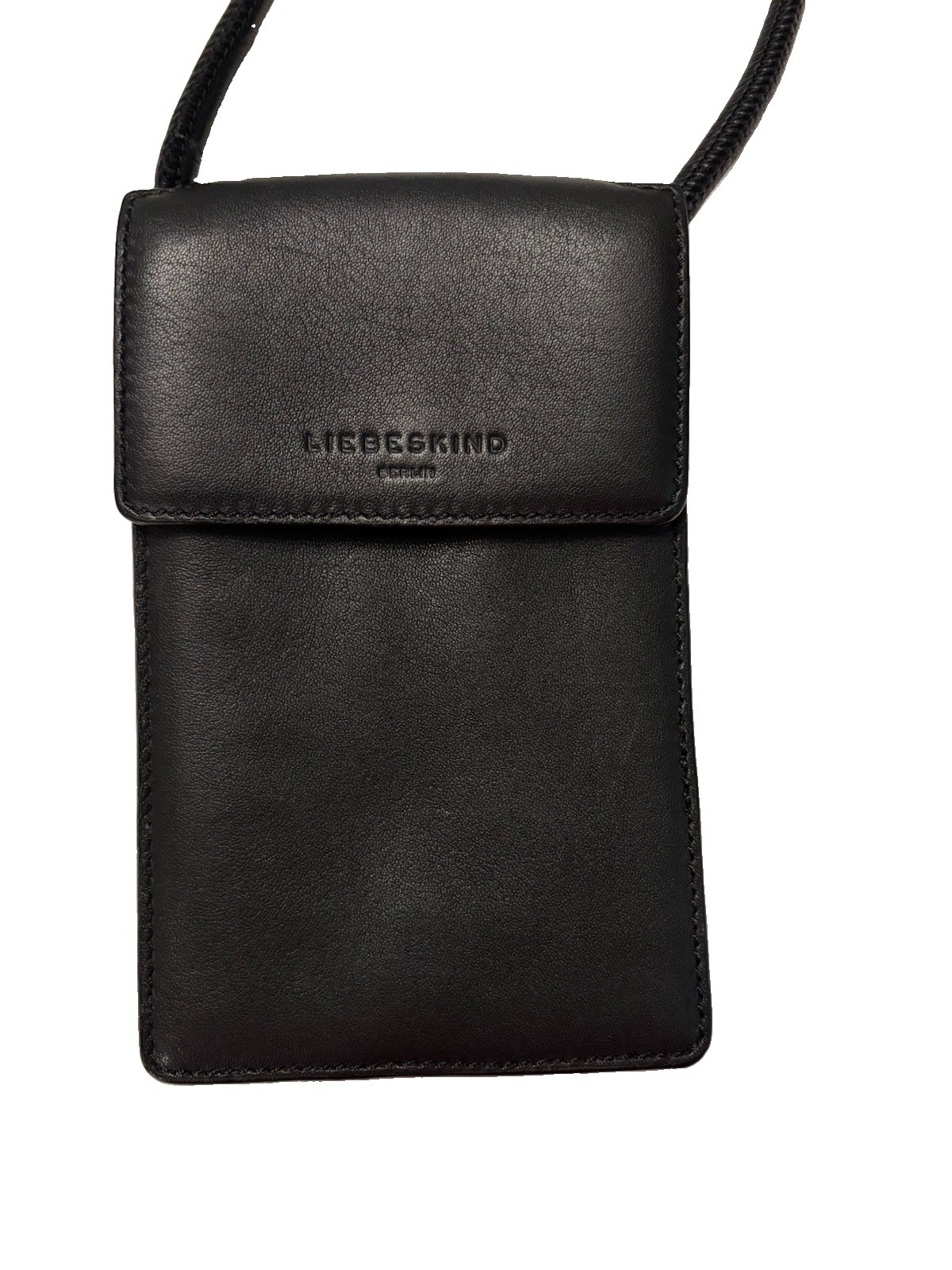 NEW Liebeskind Berlin Black Leather 2 Pocket Crossbody Chelsea Bag Adj Strap $90
