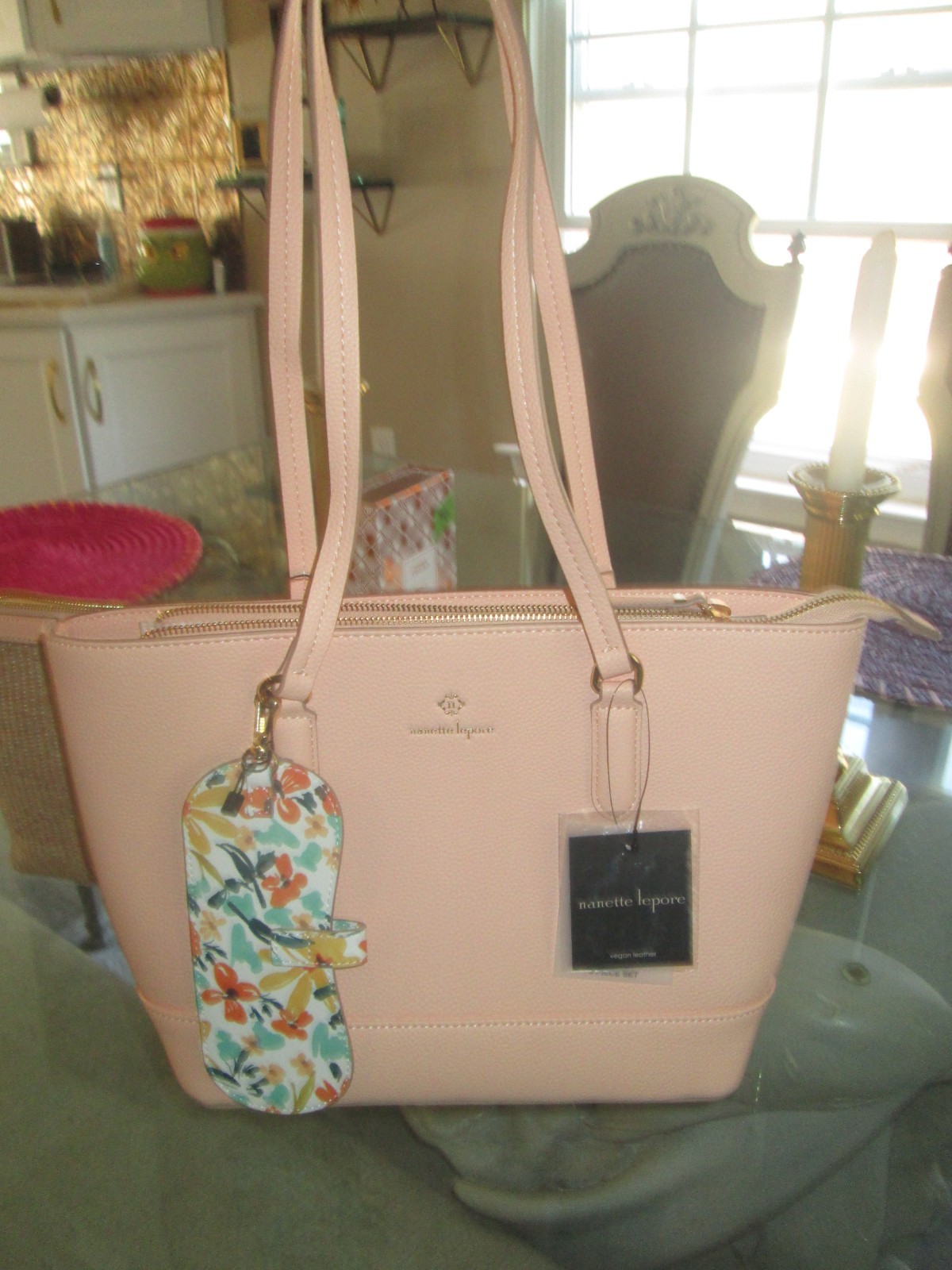 NANETTE LEPORE JOYCE PEACH TOTE SHOULDER BAG + MAKEUP CASE, BNWT!! RET $128.00