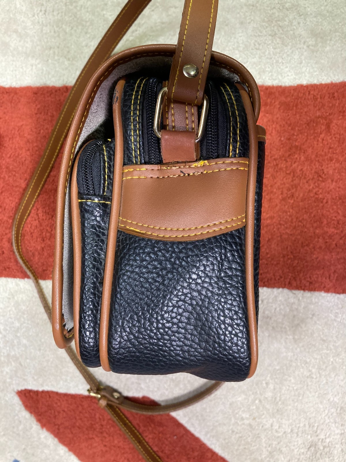 Dooney & Bourke Medium Crossbody Black with Brown Trim Leather Bag Vintage
