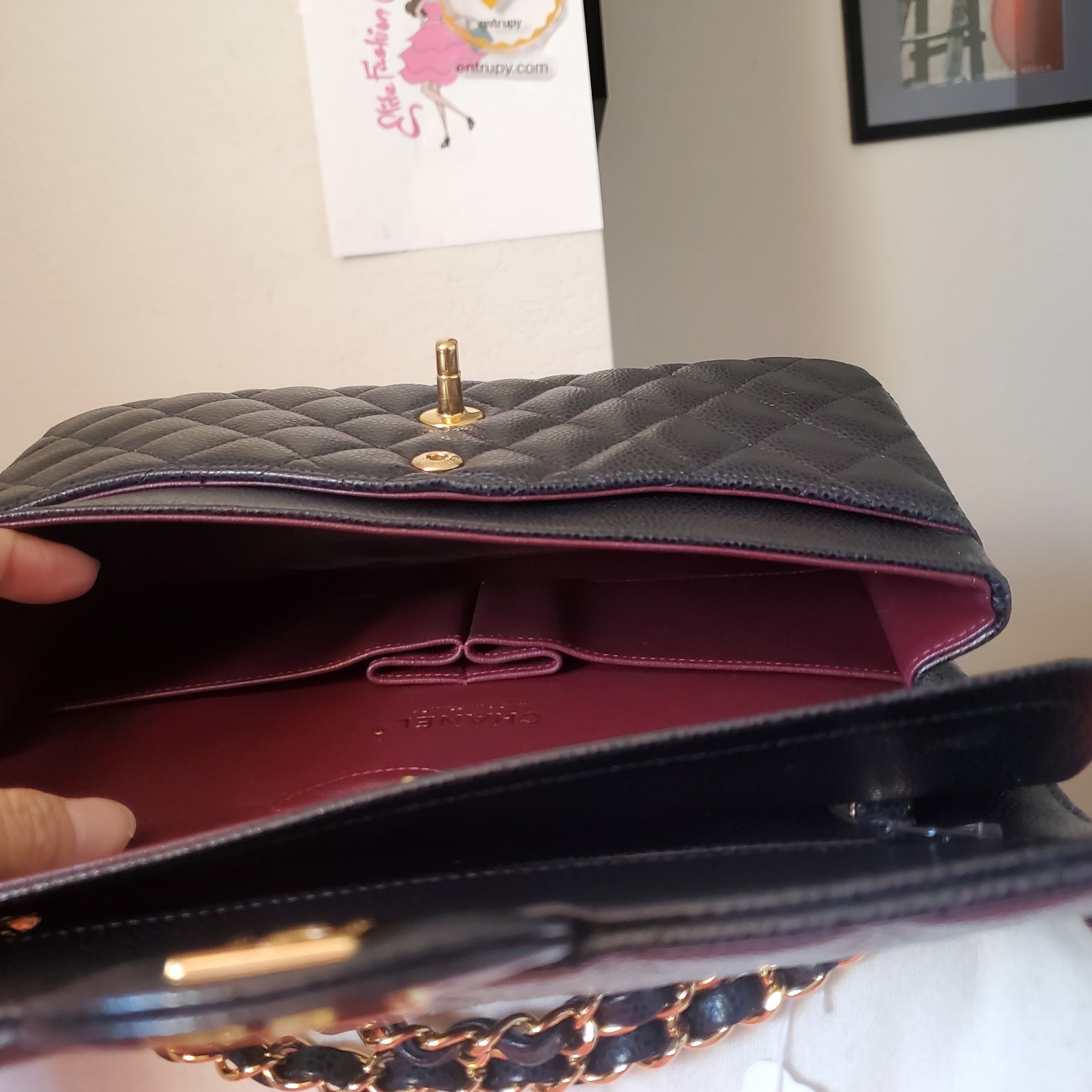 $11,700 CHANEL Classic Medium double Flap Bag black caviar gold hw
