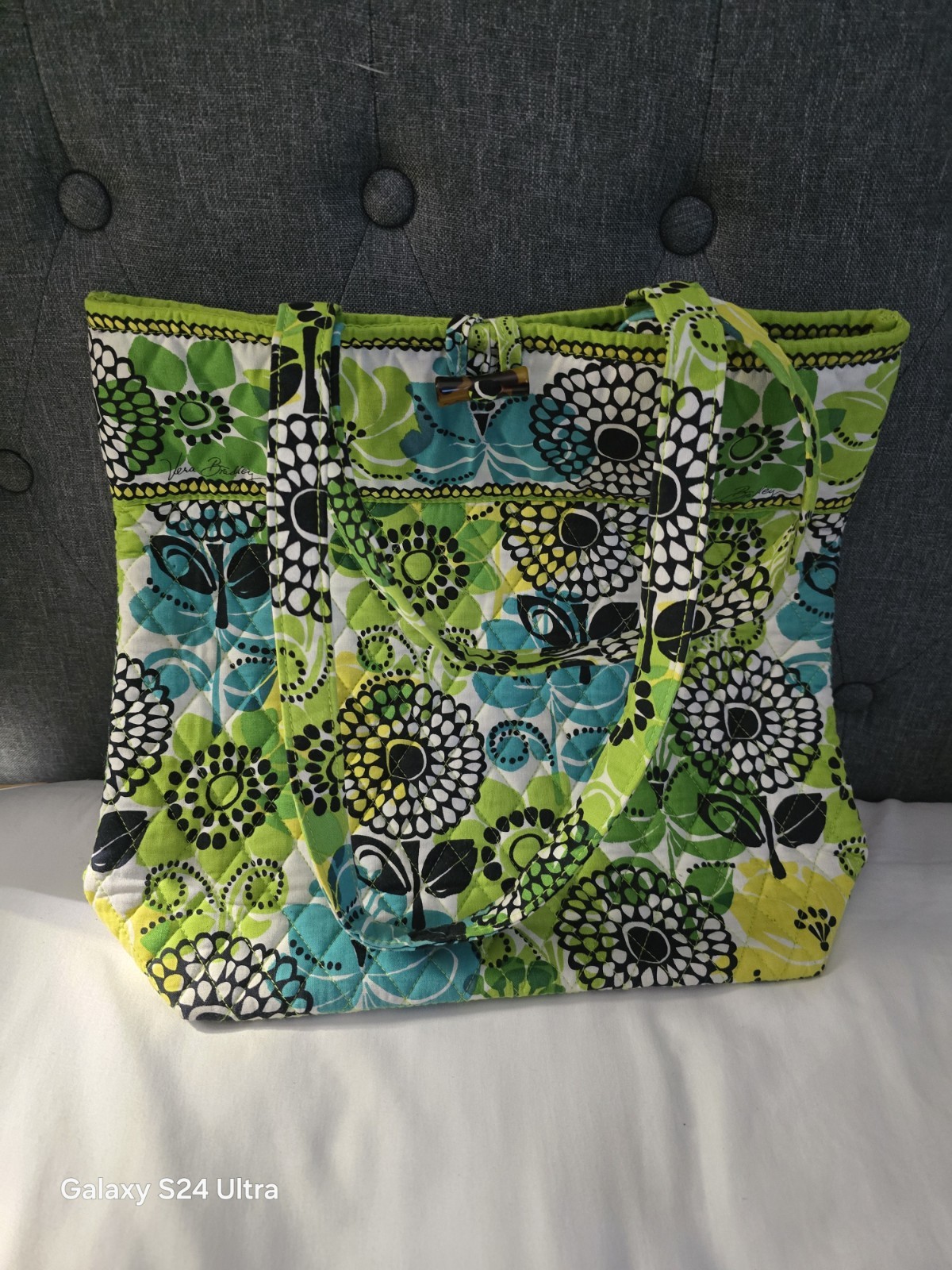 Vera Bradley Carry All Large Toggle Tote * Lime Green Yellow * Retired