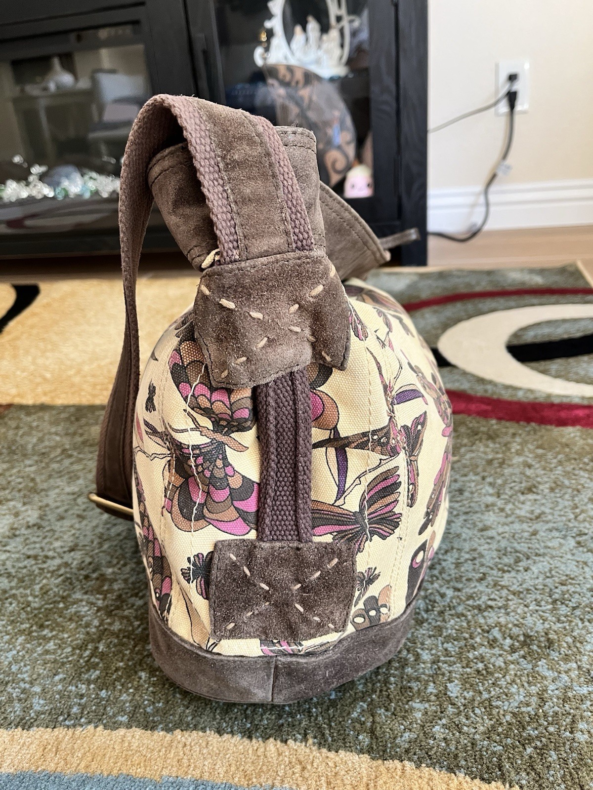 LUCKY BRAND Runaway Carryall Canvas Suede Leather Hobo Crossbody Shoulder Bag XL