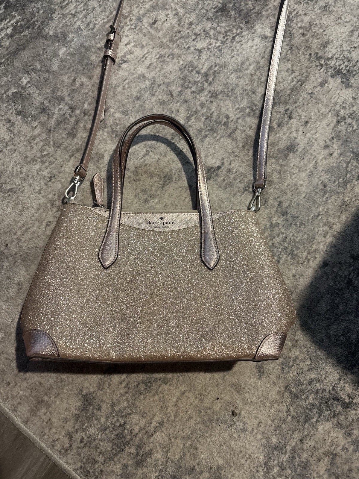 kate spade new york Gold Glitter Satchel Top Handle Detachable Strap Silver