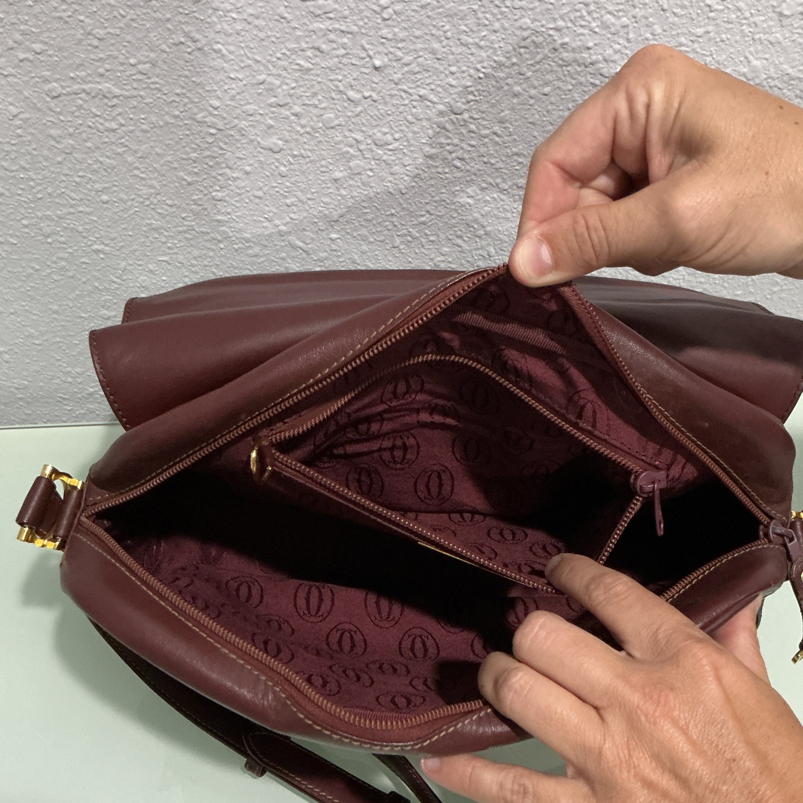 Cartier Women’s Burgundy Logo Shoulder/Crossbody Bag Zip Lined Gold Hardware