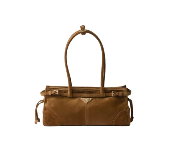 PRADA Bonnie suede handbag medium women’s cinnamon 12.6*4.7*6.1 in