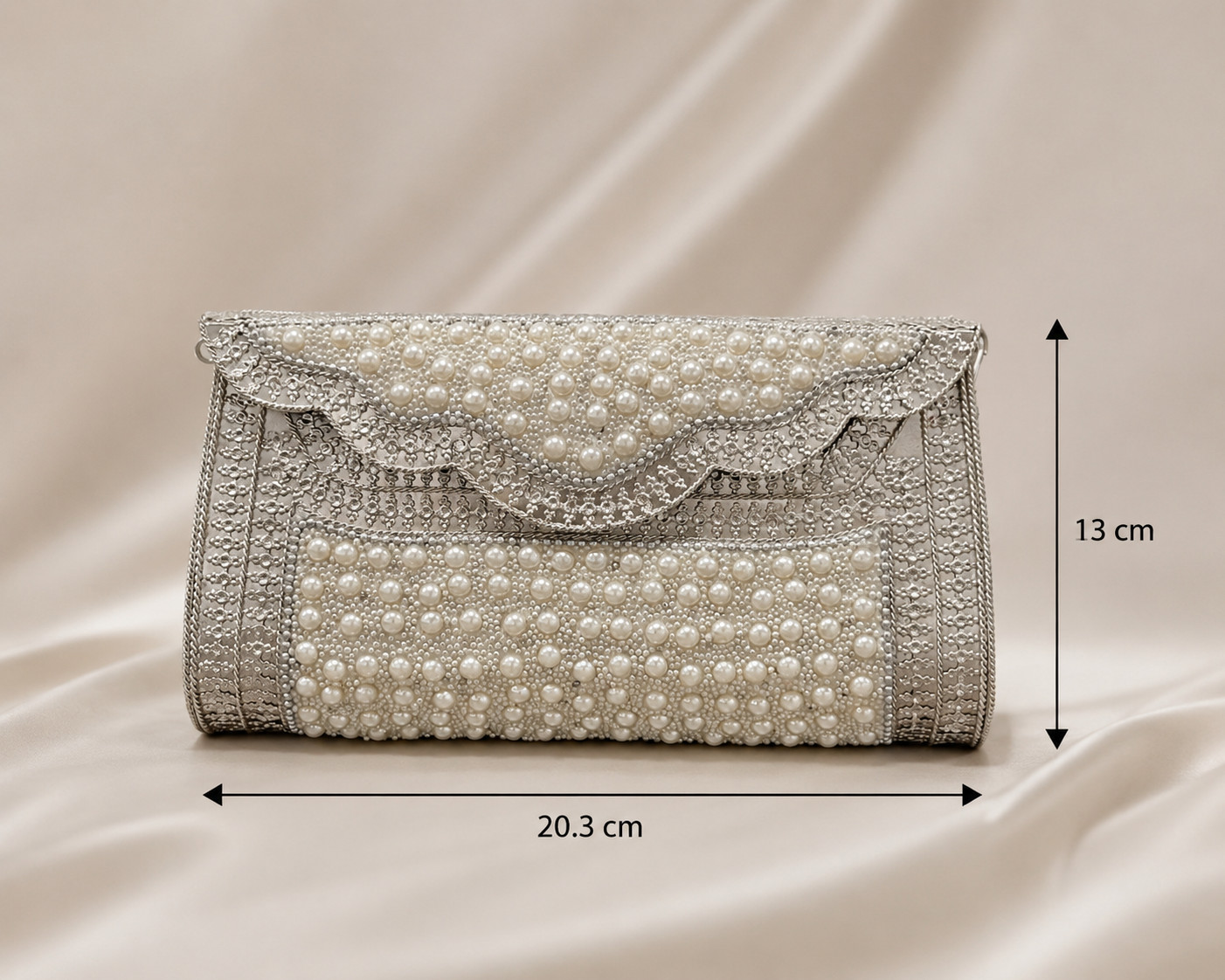 Pearl Embellished Bridal Clutch Purse Women Wedding Evening Bag Silver Handbag