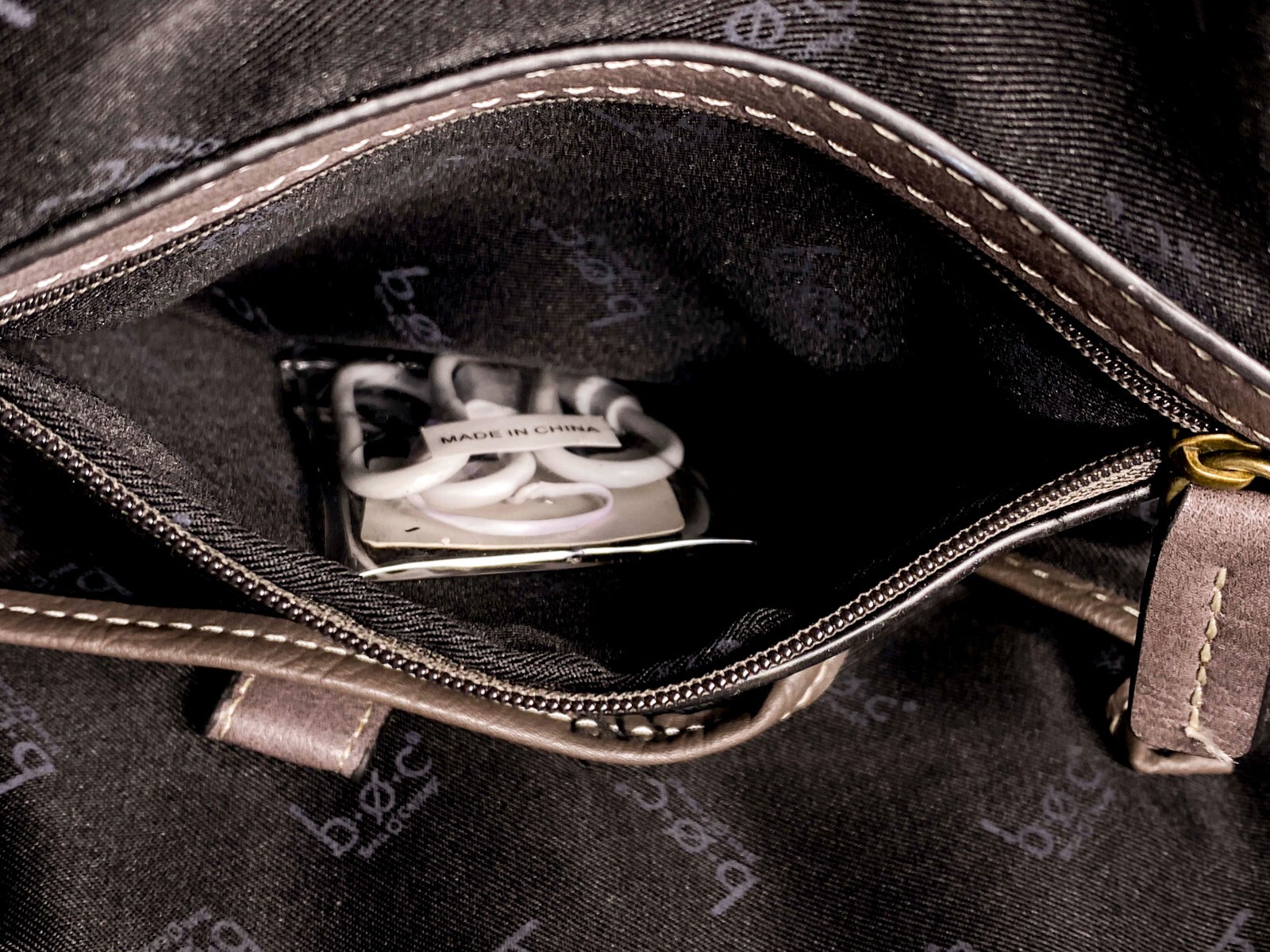 BOC Born Concept Women Brown Gray Greige Top Handle Bag Power Bank Pockets
