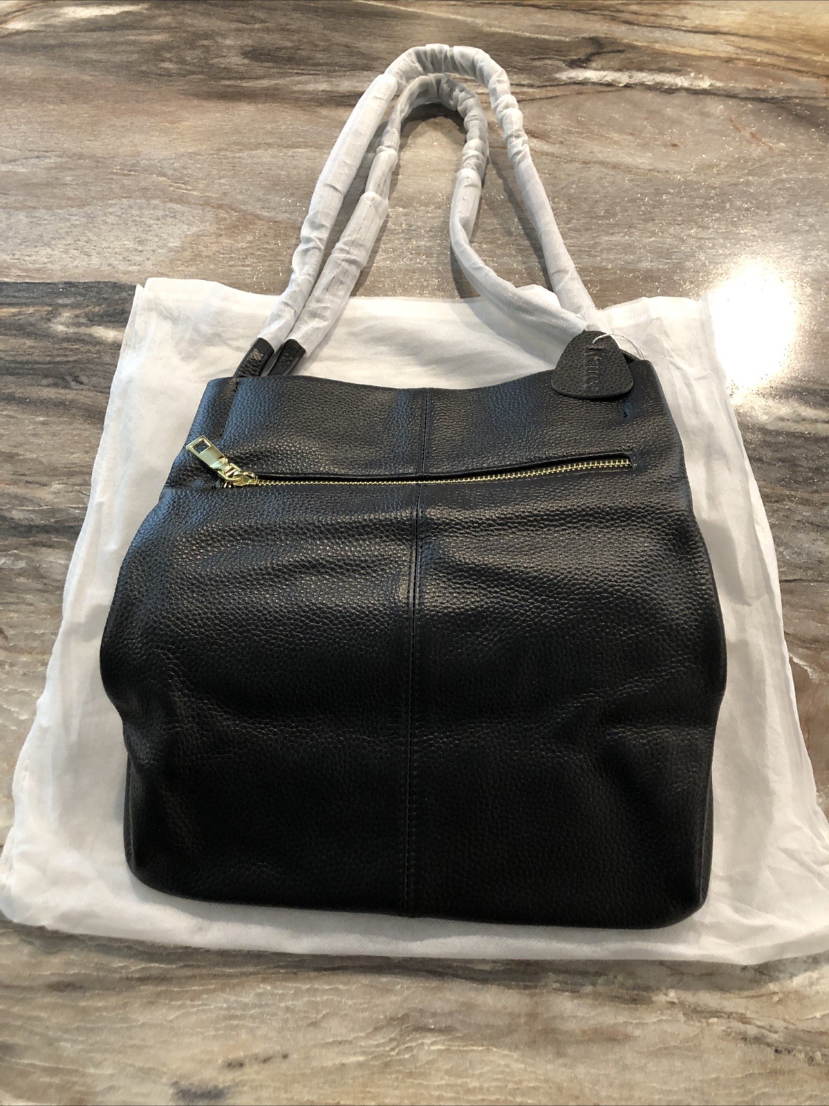 Kattee New Black Imported Leather Purse Handbag Dust Cover Bag Gold Played Zip